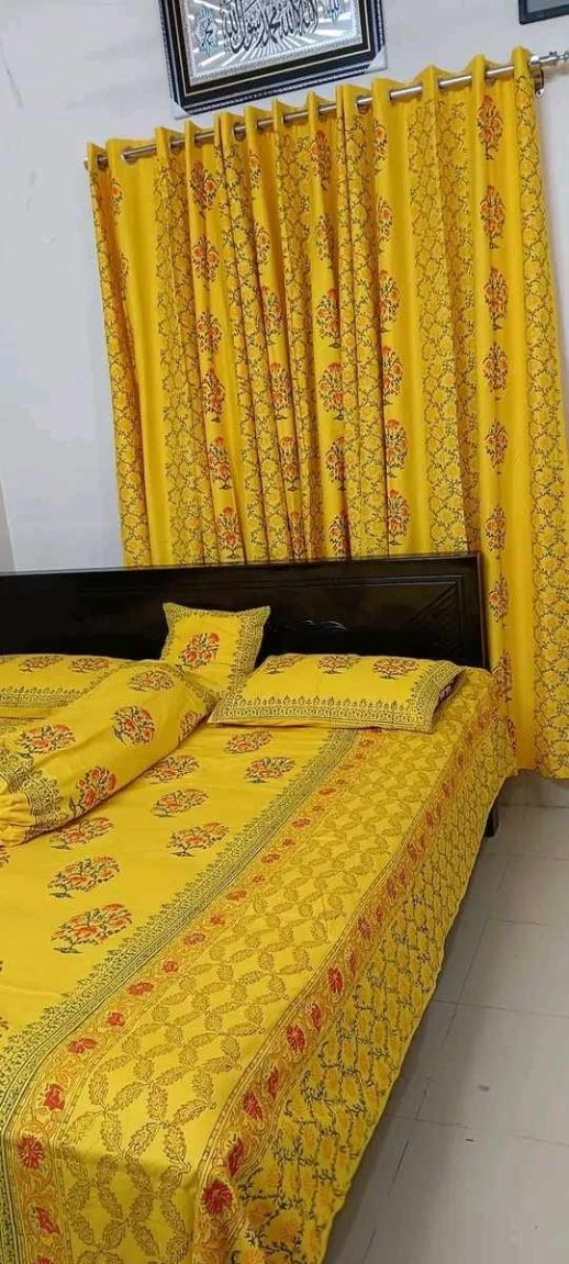 Bed Sheet 100% Cotton King Size Bed Sheet Set with Two Pillow Covers-yellow
